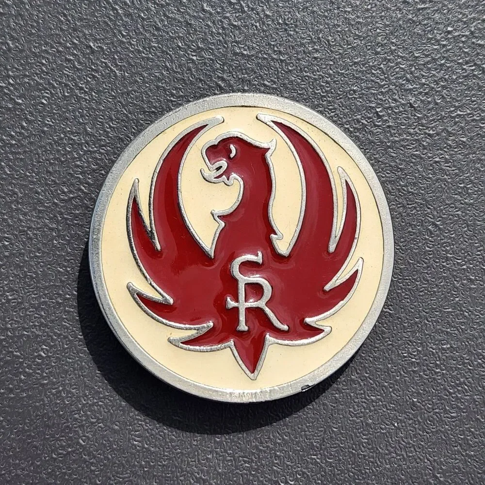 Vintage Sturm Ruger White w/ Red Phoenix Logo Solid Brass Metal Belt Buckle 2321
